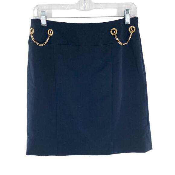 Worth Women's Navy Blue Gold Chain Cotton Pencil Skirt Size 4 - Picture 1 of 10